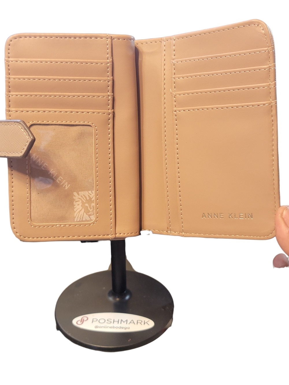 Anne Klein Beige Saffiano Faux Leather Bifold Wallet with Gold Horsebit Hardware - Picture 11 of 11
